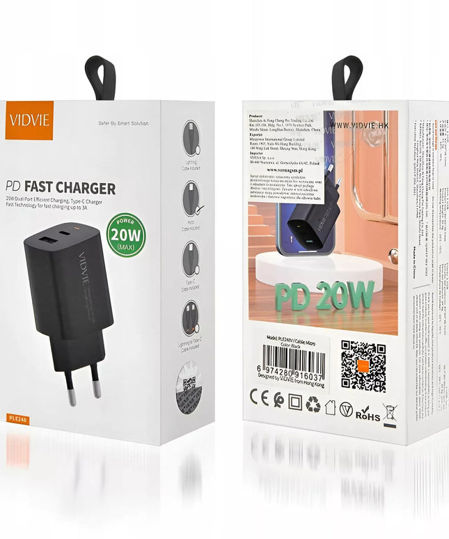 Spartusis įkroviklis VIDVIE 20W USB-C PD + USB-A