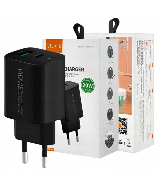 Spartusis įkroviklis VIDVIE 20W USB-C PD + USB-A