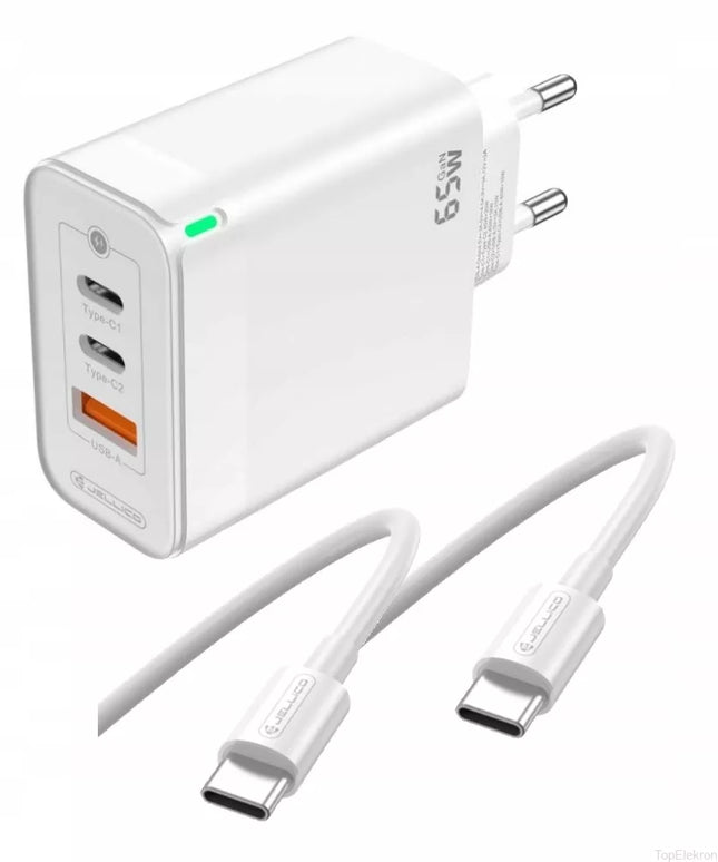 Spartusis sieninis įkroviklis 65W GaN 2x USB-C PD su C tipo kabeliu