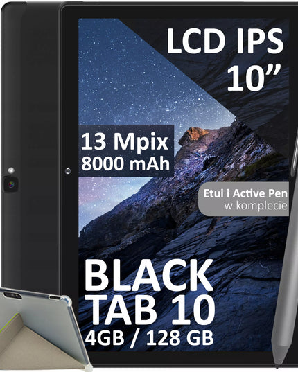 TABLETĖ ANDROID 10" LTE 4/128GB 8000 mAh WIFI GPS SIM KROVIKLIS STILIUS JUODA