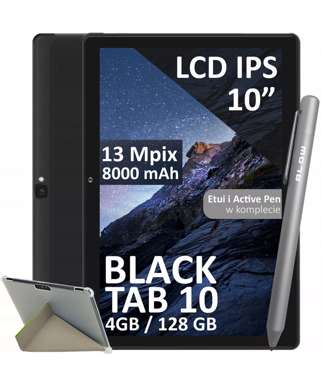 TABLETĖ ANDROID 10" LTE 4/128GB 8000 mAh WIFI GPS SIM KROVIKLIS STILIUS JUODA