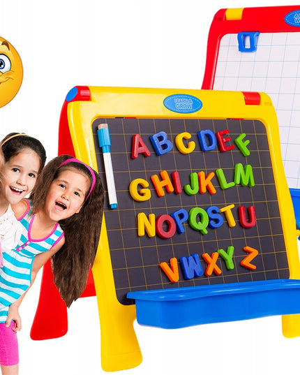 Magnetinė kreidelinė lenta, dvipusė, sausai valoma, su raidutėmis vaikams