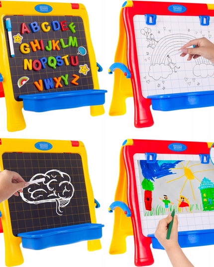 Magnetinė kreidelinė lenta, dvipusė, sausai valoma, su raidutėmis vaikams