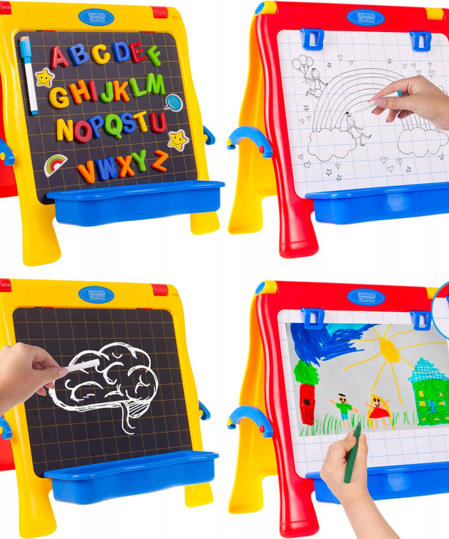 Magnetinė kreidelinė lenta, dvipusė, sausai valoma, su raidutėmis vaikams