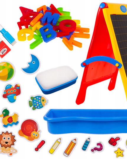 Magnetinė kreidelinė lenta, dvipusė, sausai valoma, su raidutėmis vaikams