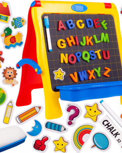 Magnetinė kreidelinė lenta, dvipusė, sausai valoma, su raidutėmis vaikams