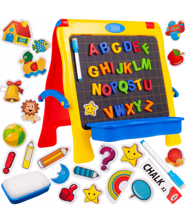 Magnetinė kreidelinė lenta, dvipusė, sausai valoma, su raidutėmis vaikams