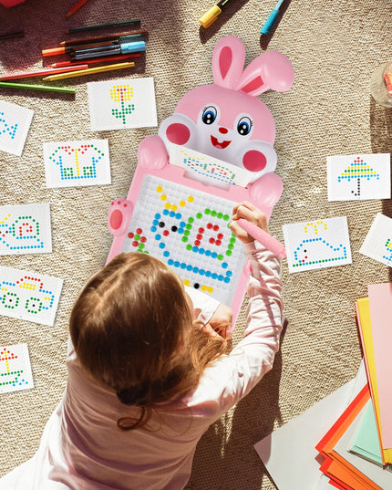 Magnetinė lenta su karoliukais - triušis, mozaikos trafaretų dėlionė