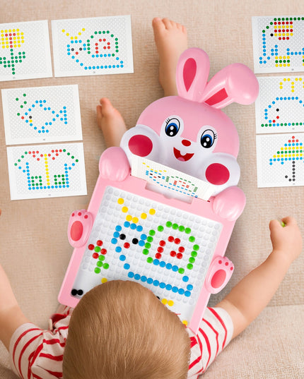 Magnetinė lenta su karoliukais - triušis, mozaikos trafaretų dėlionė