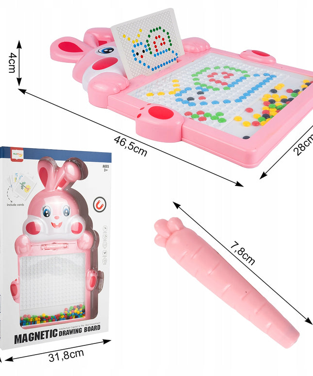 Magnetinė lenta su karoliukais - triušis, mozaikos trafaretų dėlionė