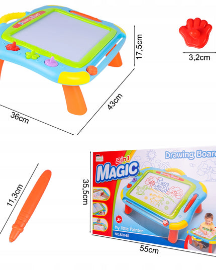 Piešimo lenta-stalas 2in1 vaikams su trintuku, grafinė planšetė su rašikliu