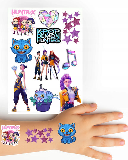 Nuplaunamos tatuiruotės vaikams „HUNTRIX K-POP DEMON HUNTERS“ – lipdukai gimtadieniui