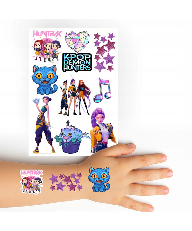 Nuplaunamos tatuiruotės vaikams „HUNTRIX K-POP DEMON HUNTERS“ – lipdukai gimtadieniui