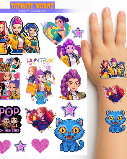 XXL nuplaunamos tatuiruotės vaikams „Huntrix“, „Demon Hunters“, K-pop motyvas