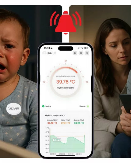Bekontaktis medicininis infraraudonųjų spindulių termometras su karščiavimo aliarmu ir programėle SAVE
