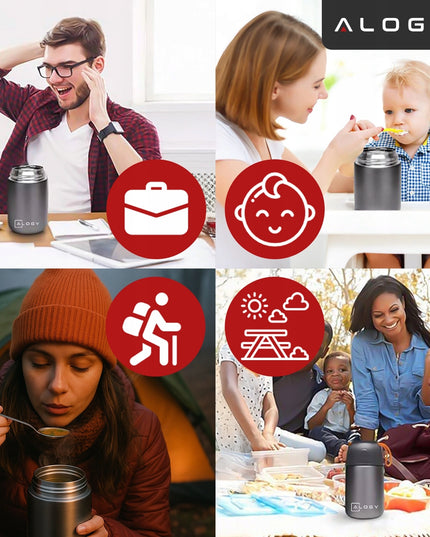 Plieninė pietų termosinė dėžutė, maisto termosas, išlaiko šaltį 24 valandas - PREMIUM