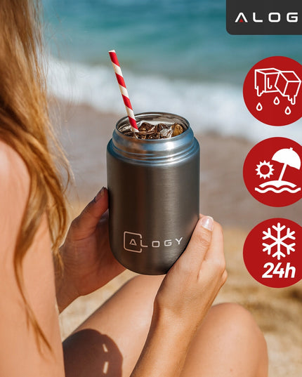 Plieninė pietų termosinė dėžutė, maisto termosas, išlaiko šaltį 24 valandas - PREMIUM