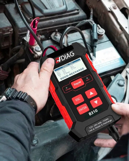 24DIAG B310 akumuliatorių testeris, įkroviklis ir automatinis matuoklis, 12 V / 24 V, 10 A