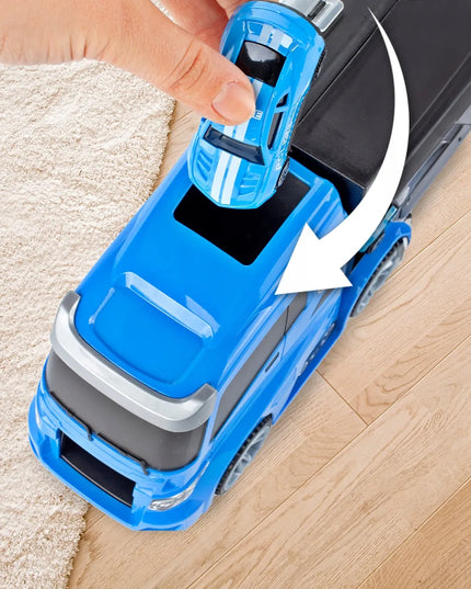 MalPlay policijos sunkvežimis su automobiliukais, lagaminas, automobilvežis