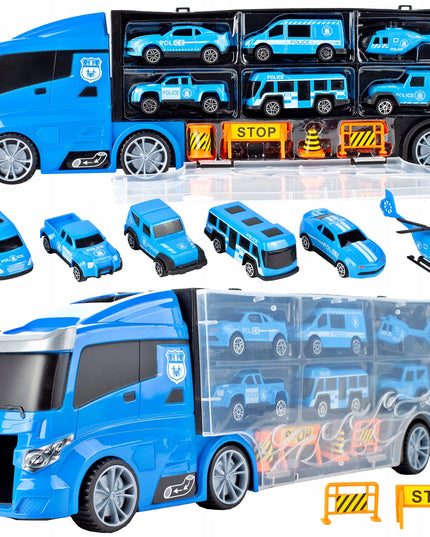 MalPlay policijos sunkvežimis su automobiliukais, lagaminas, automobilvežis
