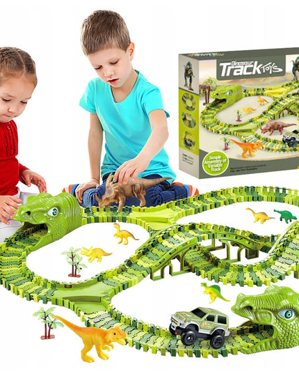Lenktynių trasos rinkinys su automobiliais, milžiniškas dinozauras, Dino parkas, 240 detalių