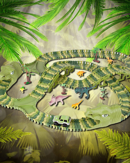 Lenktynių trasos rinkinys su automobiliais, milžiniškas dinozauras, Dino parkas, 240 detalių