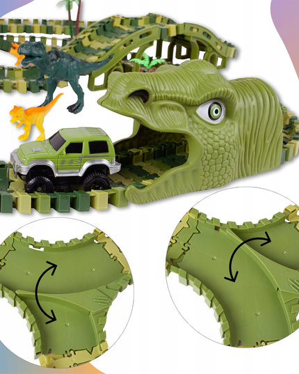 Lenktynių trasos rinkinys su automobiliais, milžiniškas dinozauras, Dino parkas, 240 detalių