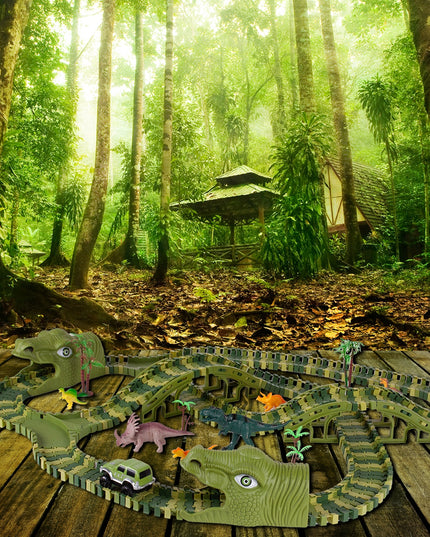 Lenktynių trasos rinkinys su automobiliais, milžiniškas dinozauras, Dino parkas, 240 detalių