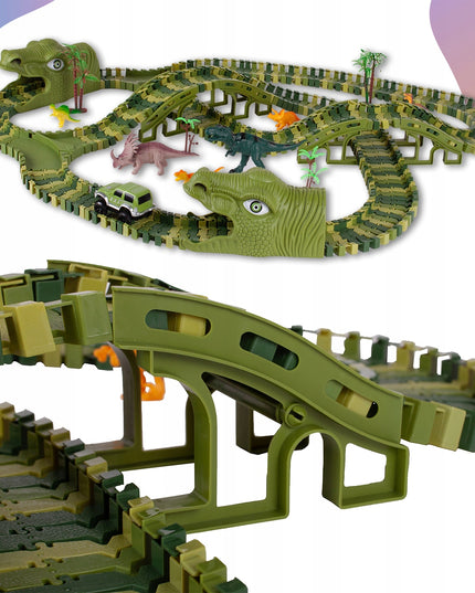 Lenktynių trasos rinkinys su automobiliais, milžiniškas dinozauras, Dino parkas, 240 detalių
