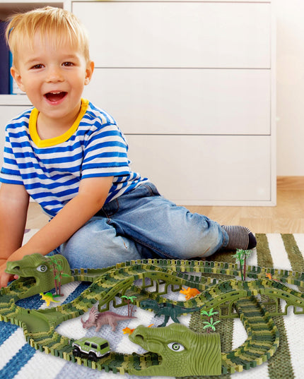 Lenktynių trasos rinkinys su automobiliais, milžiniškas dinozauras, Dino parkas, 240 detalių