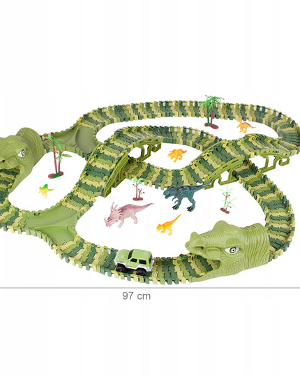 Lenktynių trasos rinkinys su automobiliais, milžiniškas dinozauras, Dino parkas, 240 detalių