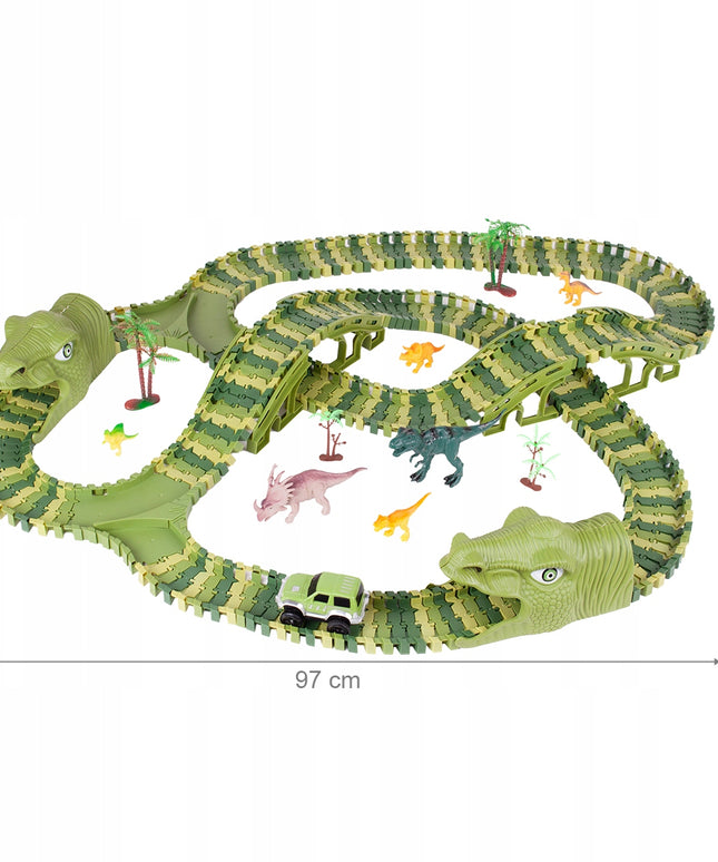 Lenktynių trasos rinkinys su automobiliais, milžiniškas dinozauras, Dino parkas, 240 detalių