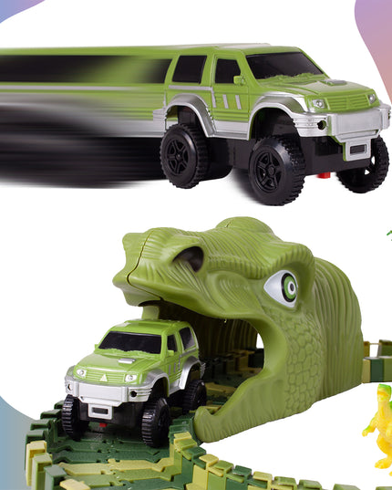 Lenktynių trasos rinkinys su automobiliais, milžiniškas dinozauras, Dino parkas, 240 detalių