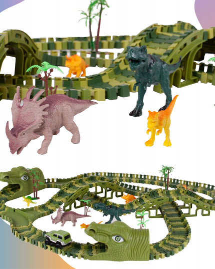 Lenktynių trasos rinkinys su automobiliais, milžiniškas dinozauras, Dino parkas, 240 detalių