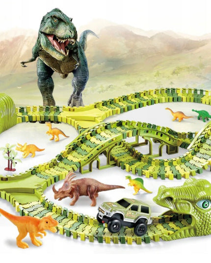 Lenktynių trasos rinkinys su automobiliais, milžiniškas dinozauras, Dino parkas, 240 detalių