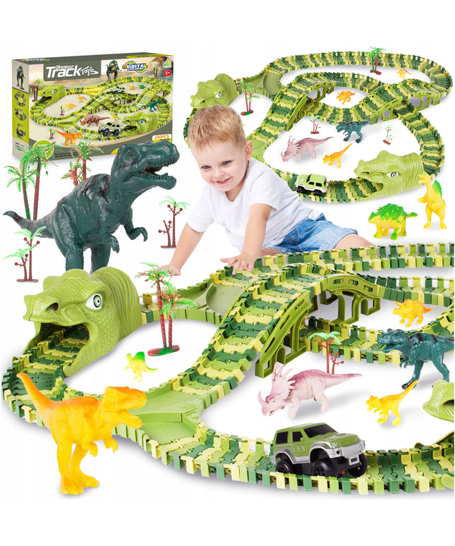 Lenktynių trasos rinkinys su automobiliais, milžiniškas dinozauras, Dino parkas, 240 detalių