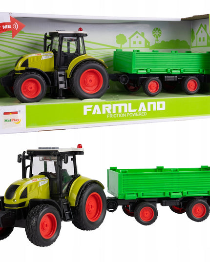 Interaktyvus ūkininko traktorius su priekaba, šviesos ir garso efektai