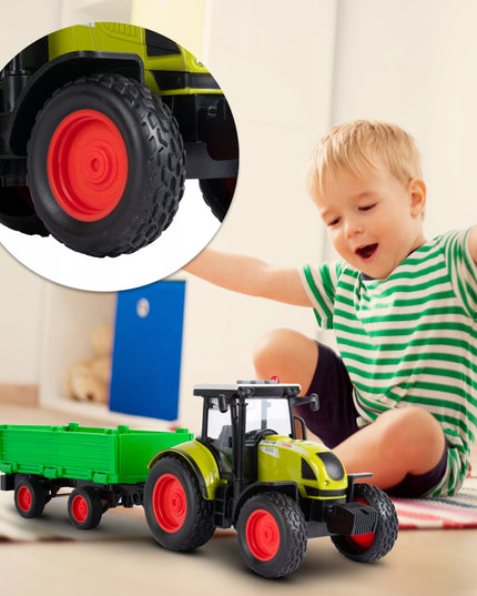 Interaktyvus ūkininko traktorius su priekaba, šviesos ir garso efektai