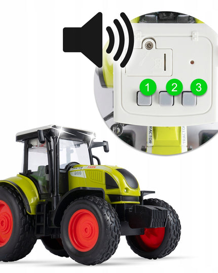 Interaktyvus ūkininko traktorius su priekaba, šviesos ir garso efektai