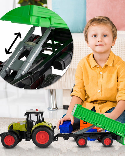 Interaktyvus ūkininko traktorius su priekaba, šviesos ir garso efektai