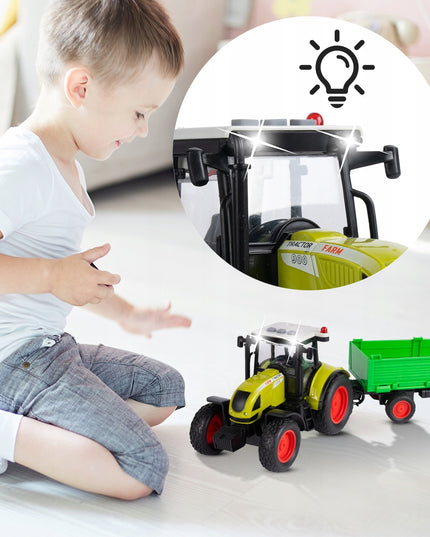 Interaktyvus ūkininko traktorius su priekaba, šviesos ir garso efektai