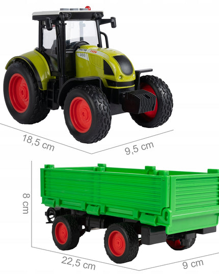 Interaktyvus ūkininko traktorius su priekaba, šviesos ir garso efektai