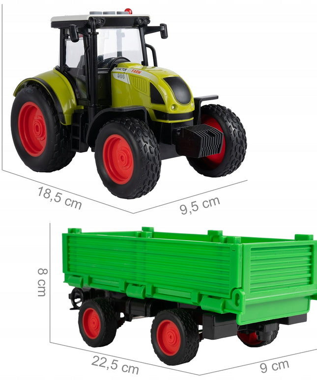 Interaktyvus ūkininko traktorius su priekaba, šviesos ir garso efektai