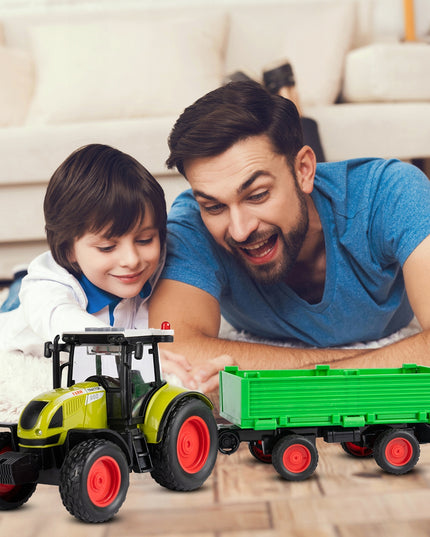 Interaktyvus ūkininko traktorius su priekaba, šviesos ir garso efektai