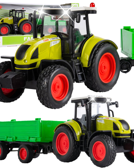 Interaktyvus ūkininko traktorius su priekaba, šviesos ir garso efektai