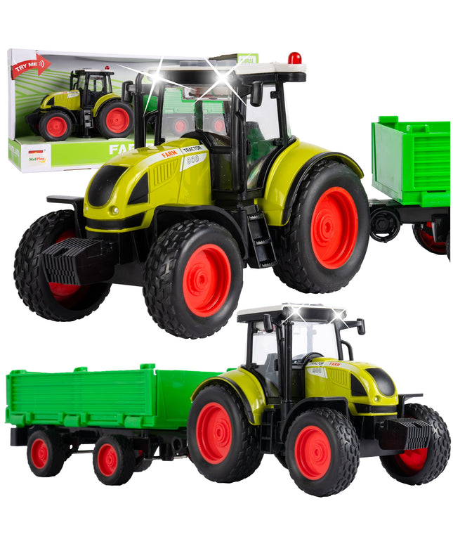 Interaktyvus ūkininko traktorius su priekaba, šviesos ir garso efektai
