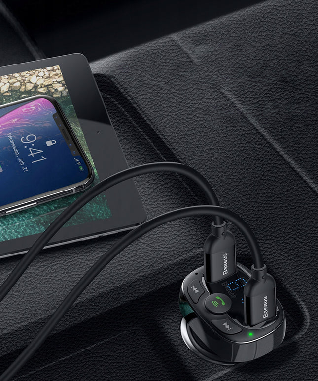 FM siųstuvas Bluetooth automobilinis įkroviklis BASEUS MP3 2x USB TF micro SD