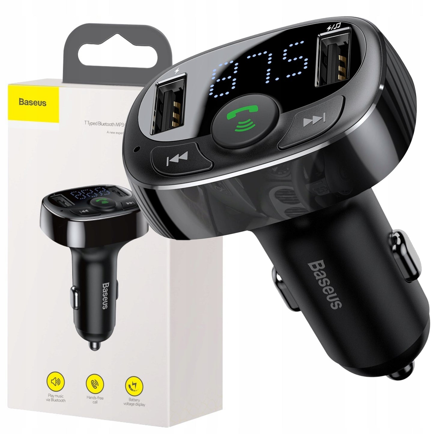 FM siųstuvas Bluetooth automobilinis įkroviklis BASEUS MP3 2x USB TF micro SD