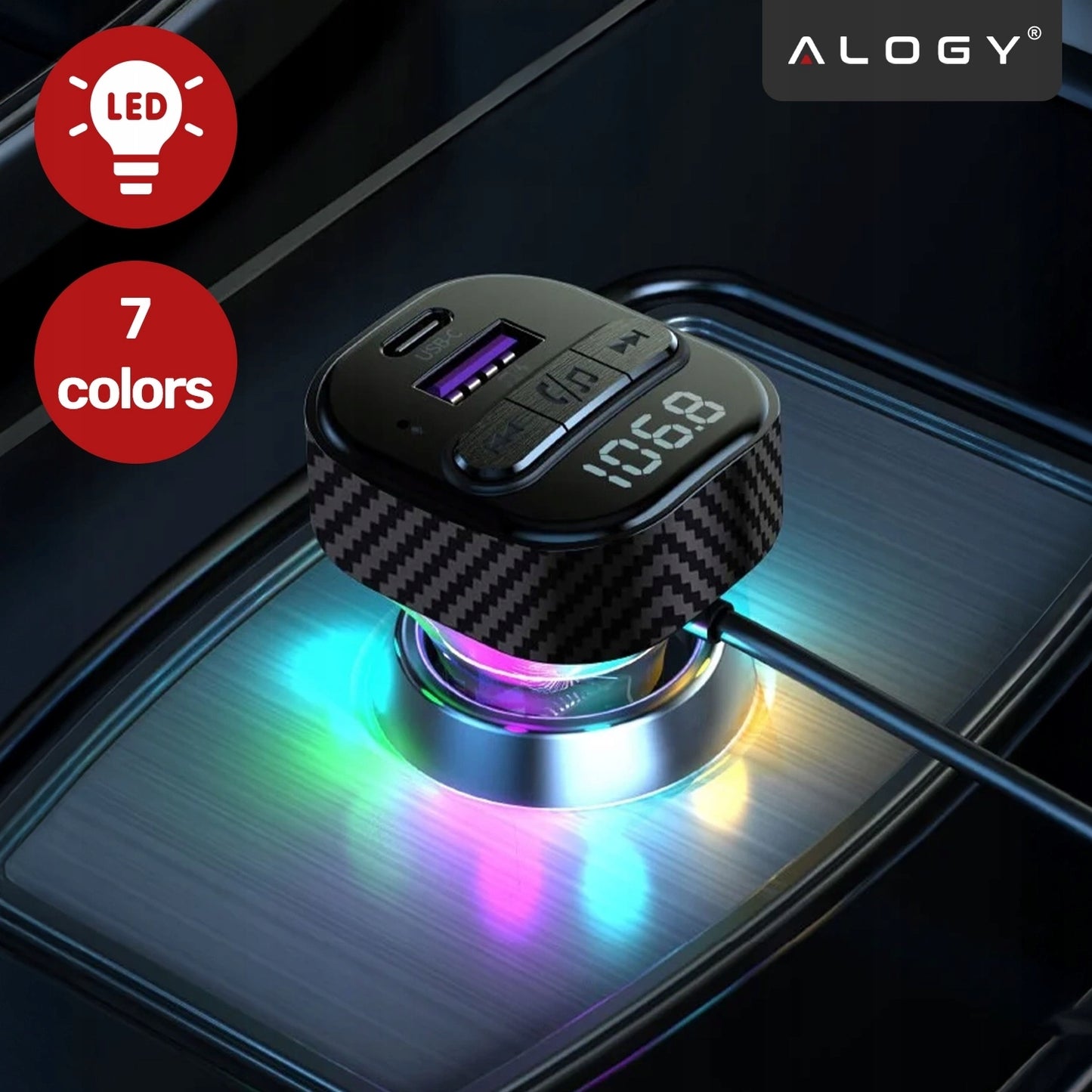 FM SIŲSTUVAS BLUETOOTH AUTOMOBILINIS ĮKROVIKLIS MP3 2x USB-C QC 3.0 PD 30W