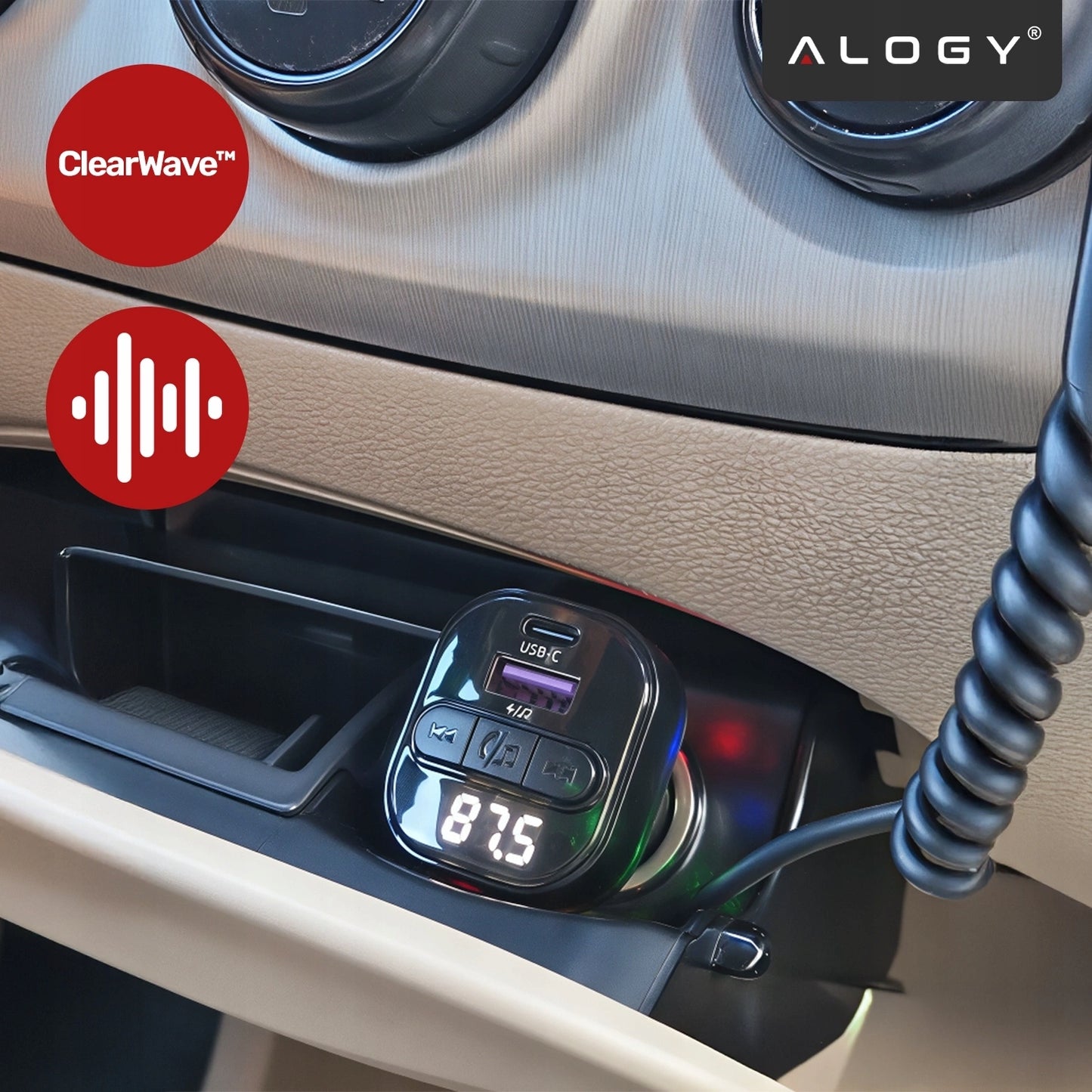 FM SIŲSTUVAS BLUETOOTH AUTOMOBILINIS ĮKROVIKLIS MP3 2x USB-C QC 3.0 PD 30W
